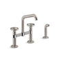 Kohler - BilletE Two-hole bridge kitchen sink faucet with side sprayer - Vibrant Stainless