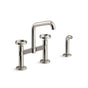 Kohler - BilletE Two-hole bridge kitchen sink faucet with side sprayer - Vibrant Polished Nickel