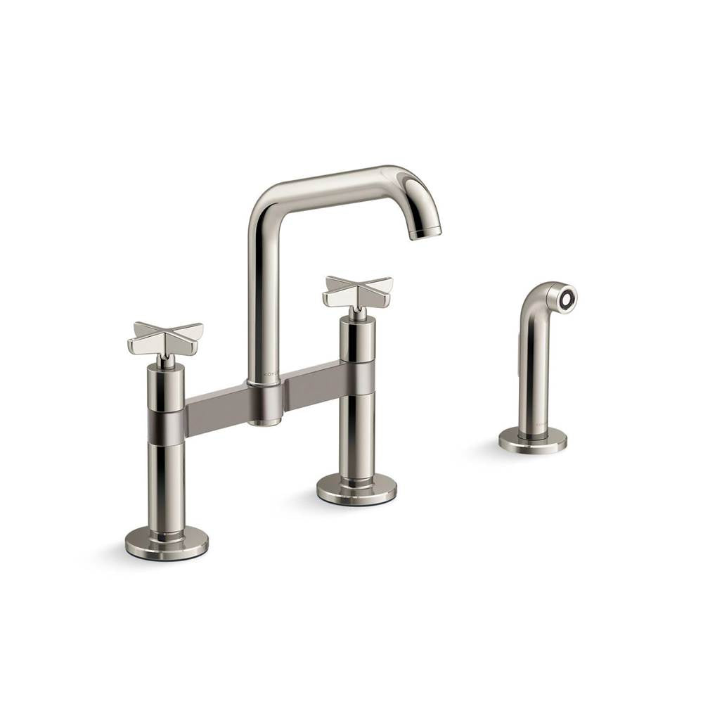 Kohler - BilletE Two-hole bridge kitchen sink faucet with side sprayer - Vibrant Polished Nickel