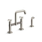Kohler - BilletE Two-hole bridge kitchen sink faucet with side sprayer - Vibrant Polished Nickel