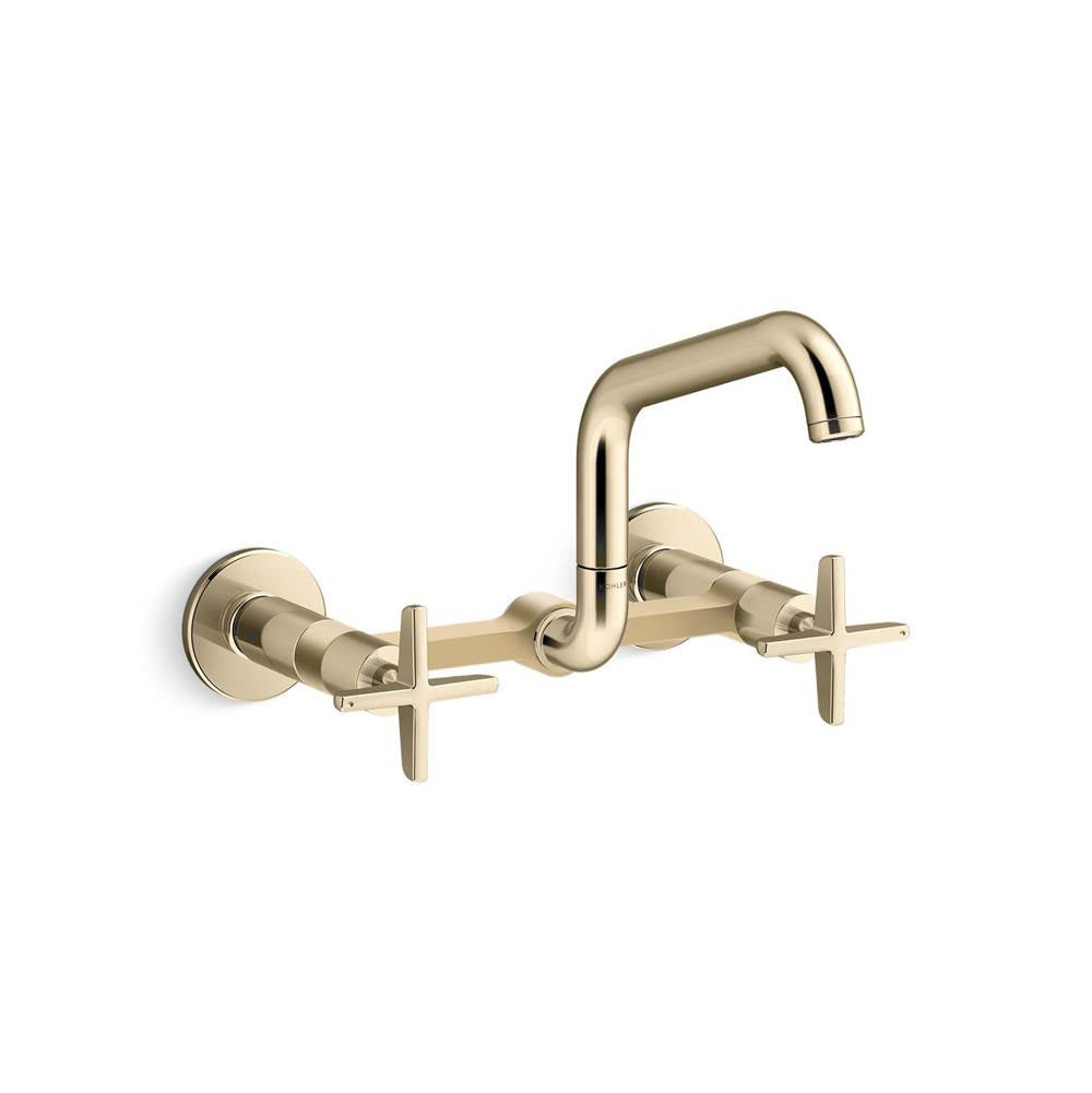 Kohler - BilletE Two-hole wall-mount bridge kitchen sink faucet - Vibrant French Gold