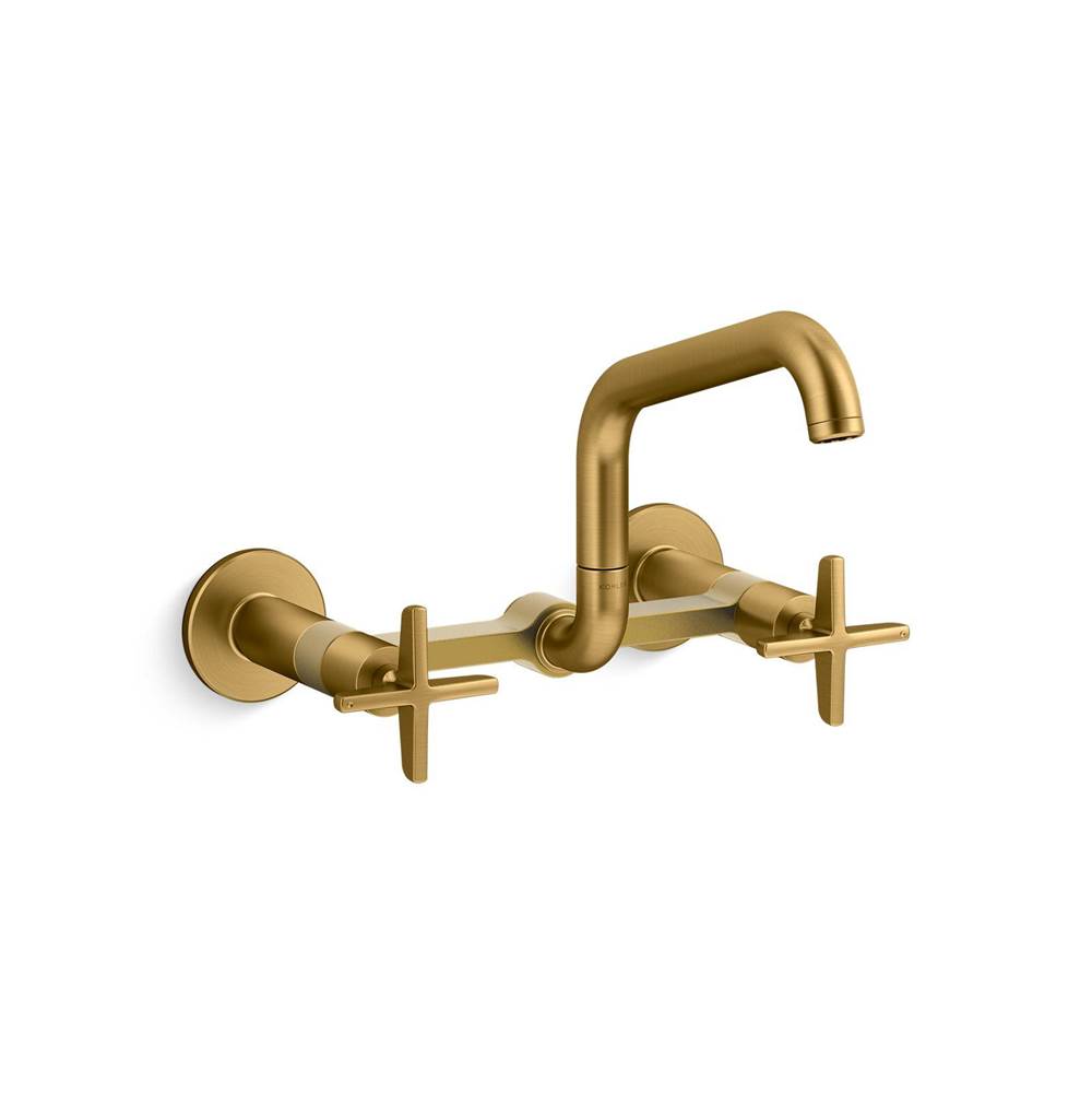 Kohler - BilletE Two-hole wall-mount bridge kitchen sink faucet - Vibrant Brushed Moderne Brass