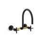 Kohler - BilletE Two-hole wall-mount bridge kitchen sink faucet - Matte Black with Brushed Moderne Brass