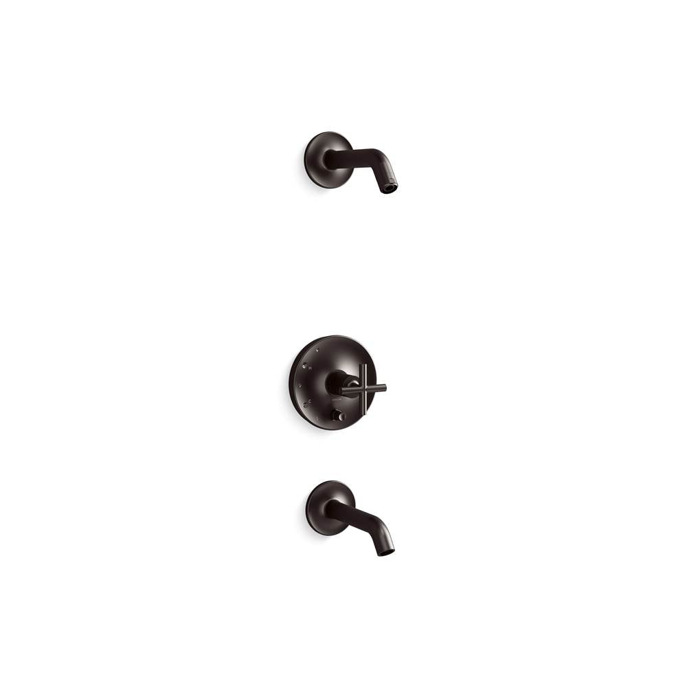 Kohler - Purist Rite-Temp bath and shower trim kit with push-button diverter and cross handle, without showerhead - Brushed Graphite