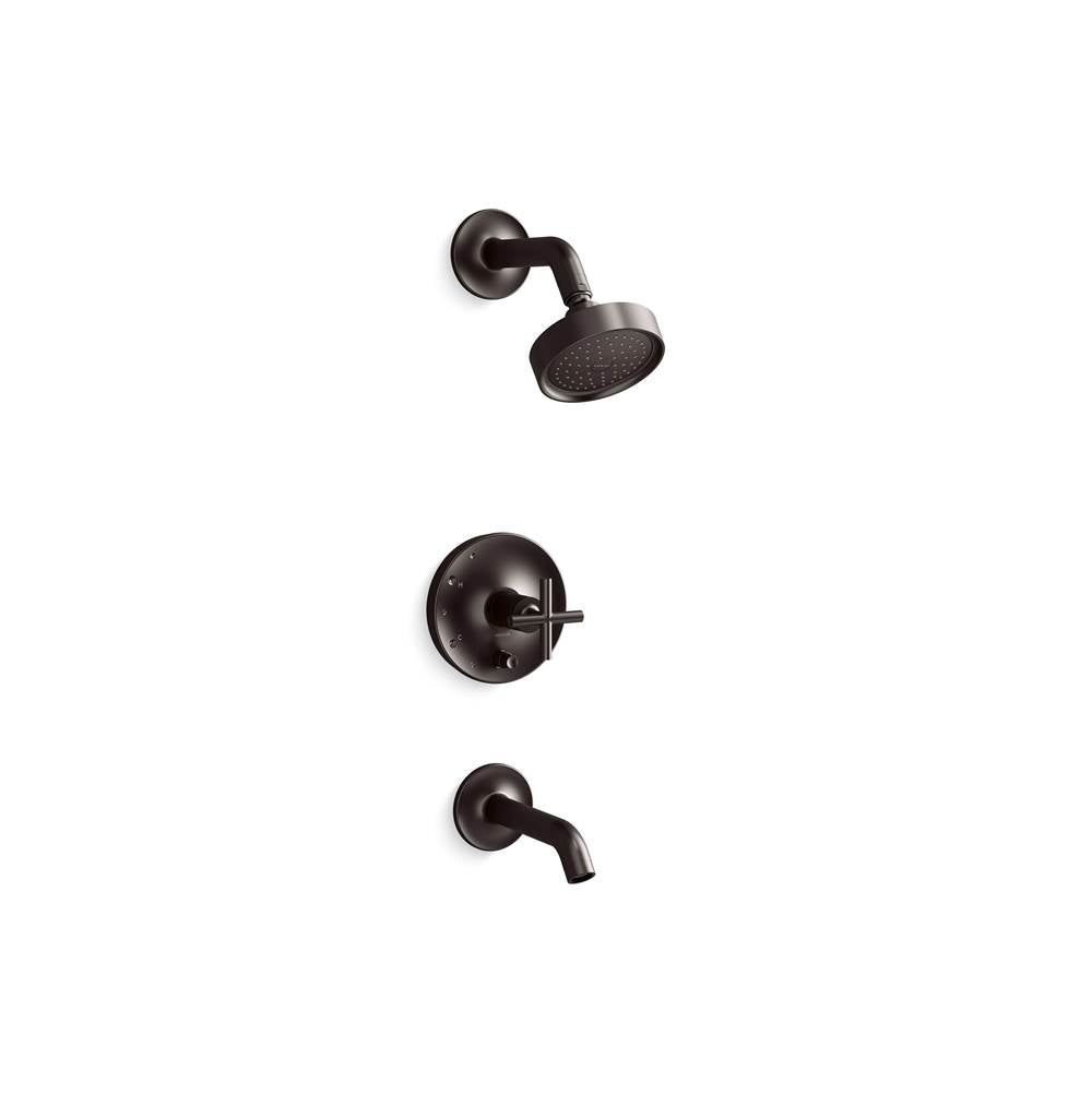 Kohler - Purist Rite-Temp bath and shower trim kit with push-button diverter and cross handle, 2.5 gpm - Brushed Graphite