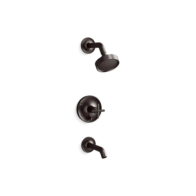 Kohler - Purist Rite-Temp bath and shower trim kit with push-button diverter and cross handle, 1.75 gpm - Brushed Graphite