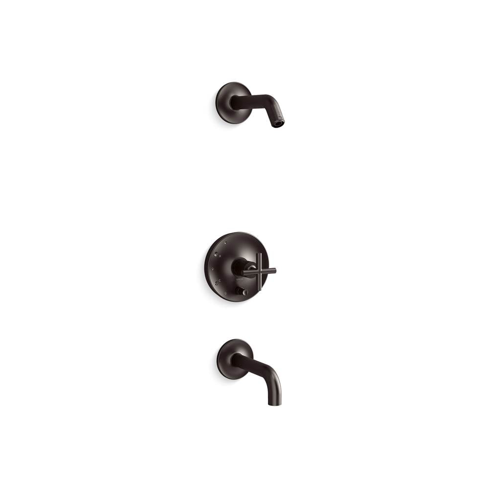 Kohler - Purist Rite-Temp bath and shower trim kit with push-button diverter and cross handle, without showerhead - Brushed Graphite