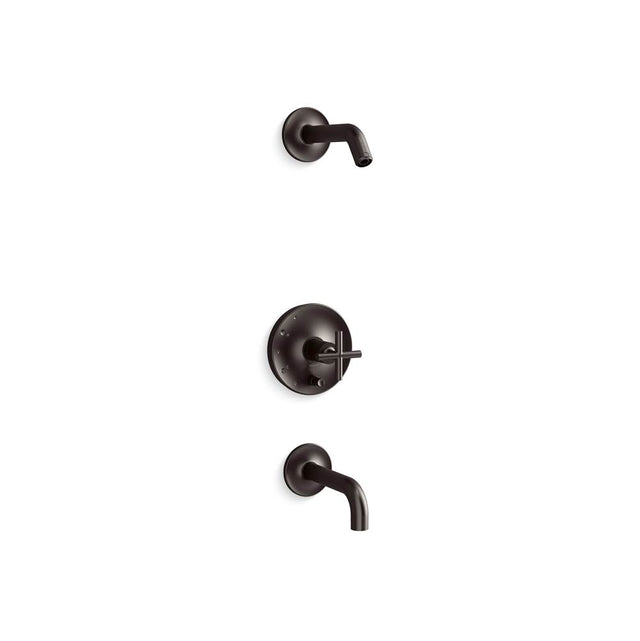 Kohler - Purist Rite-Temp bath and shower trim kit with push-button diverter and cross handle, without showerhead - Brushed Graphite