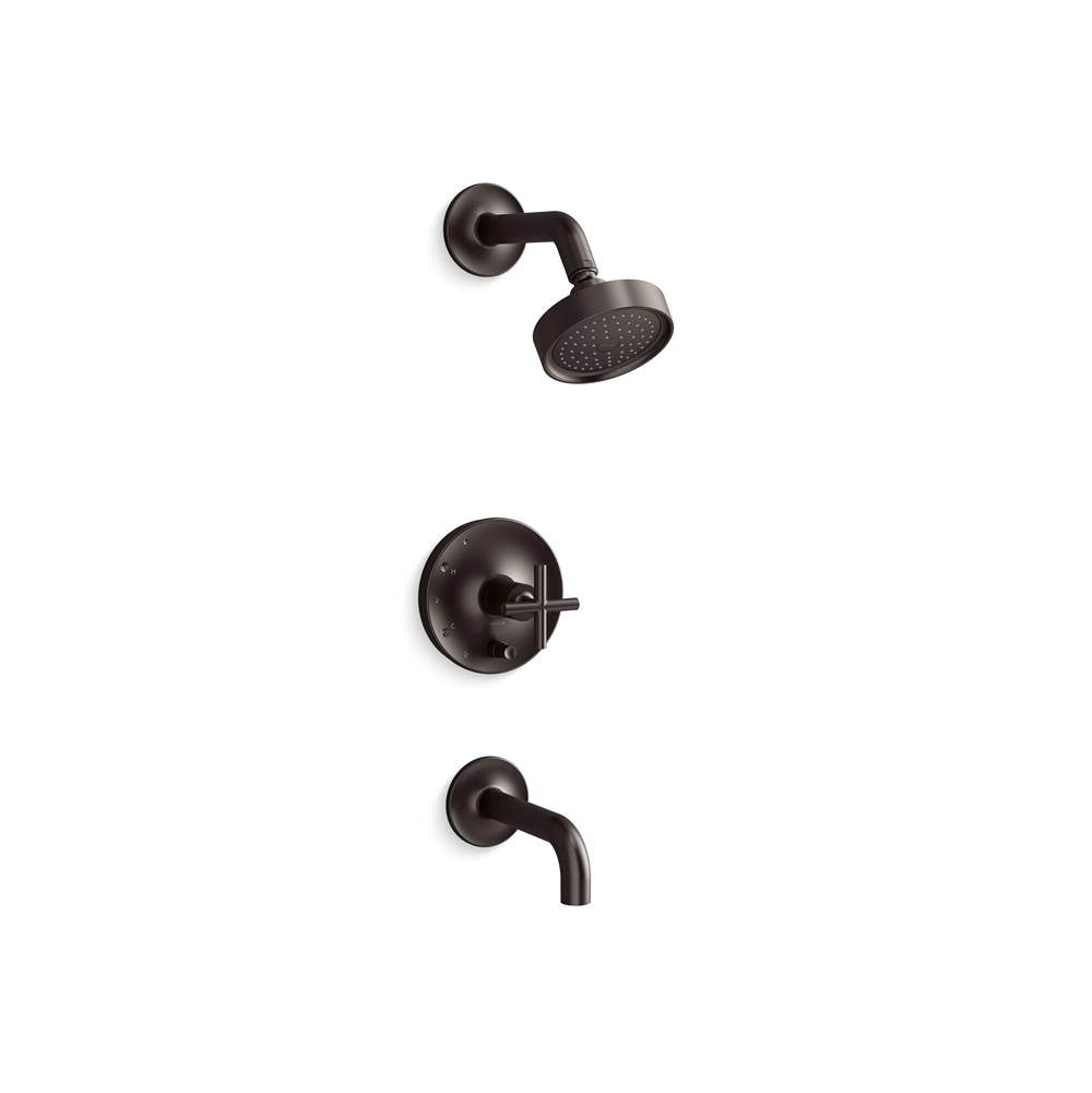 Kohler - Purist Rite-Temp bath and shower trim kit with push-button diverter and cross handle, 2.5 gpm - Brushed Graphite