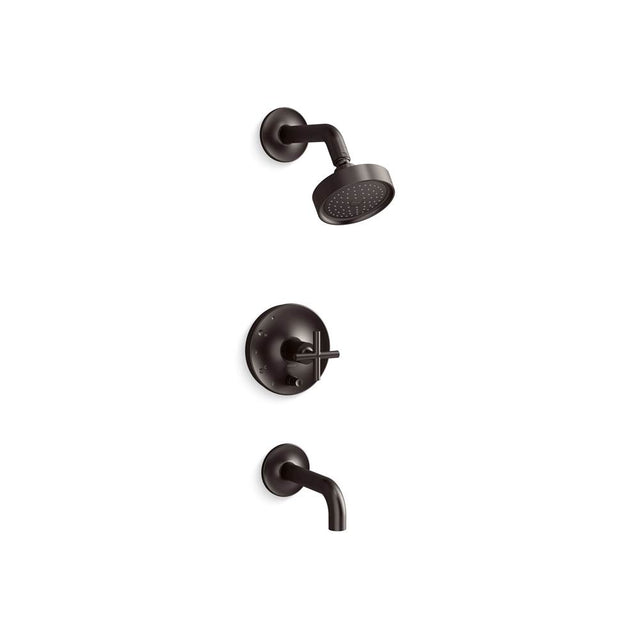 Kohler - Purist Rite-Temp bath and shower trim kit with push-button diverter and cross handle, 2.5 gpm - Brushed Graphite
