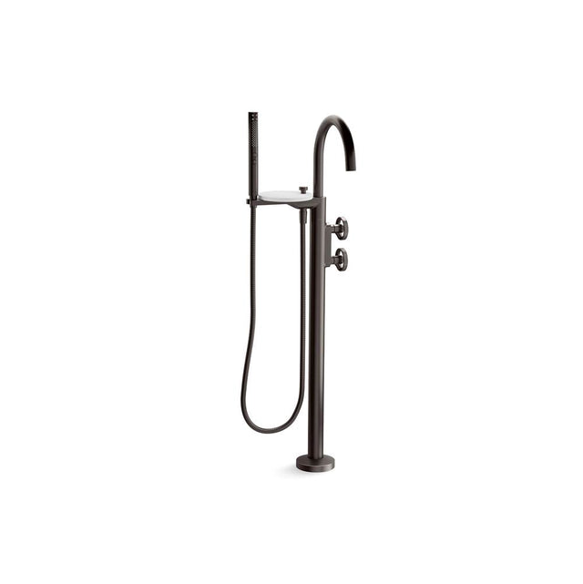 Kohler - Components Floor-Mount Bath Filler Trim With Industrial Handles And Handshower - Brushed Graphite