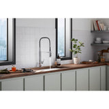 Purist Semi-professional kitchen sink faucet with three-function sprayhead