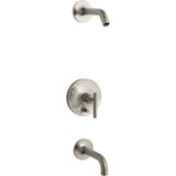 Kohler - Purist Rite-Temp bath and shower trim kit with push-button diverter and lever handle, without showerhead - Vibrant Brushed Nickel