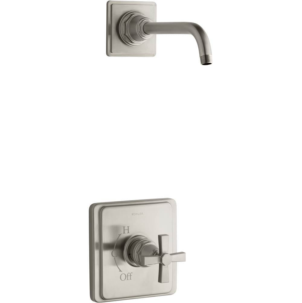 Kohler - Pinstripe Pure Rite-Temp shower trim kit with cross handle, without showerhead - Vibrant Brushed Nickel