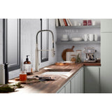 Purist Semi-professional kitchen sink faucet with three-function sprayhead