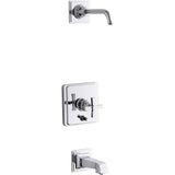 Kohler - Pinstripe Pure Rite-Temp bath and shower trim kit with push-button diverter and cross handle, without showerhead - Polished Chrome