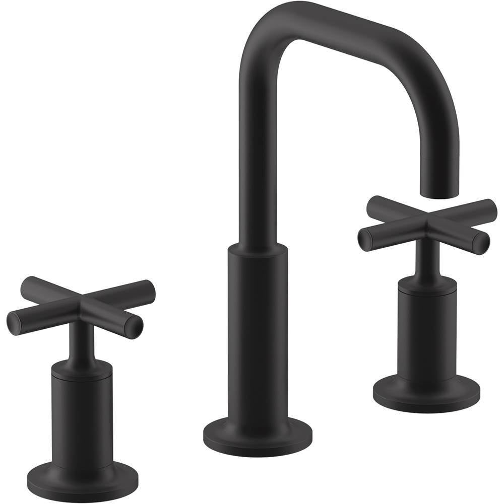Kohler - Purist Widespread bathroom sink faucet with Cross handles, 1.2 gpm - Matte Black
