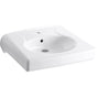 Kohler - BrenhamE Wall-mount or concealed carrier arm mount commercial bathroom sink with single faucet hole, antimicrobial finish - White