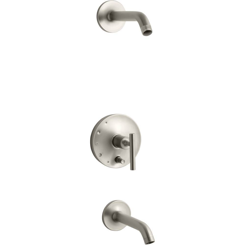Kohler - Purist Rite-Temp bath and shower trim kit with push-button diverter and lever handle, without showerhead - Vibrant Brushed Nickel