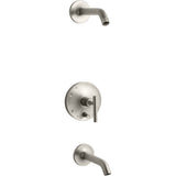 Kohler - Purist Rite-Temp bath and shower trim kit with push-button diverter and lever handle, without showerhead - Vibrant Brushed Nickel