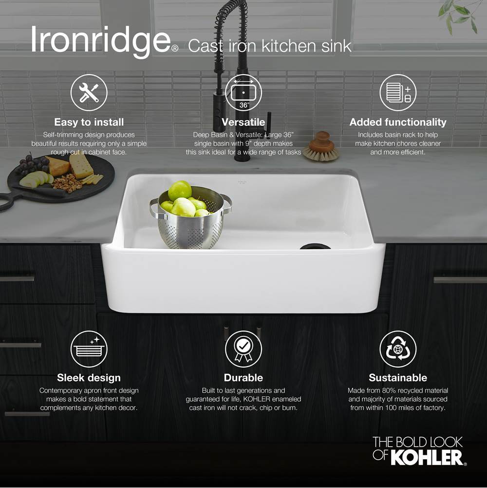 Ironridge 34'' undermount single-bowl farmhouse kitchen sink