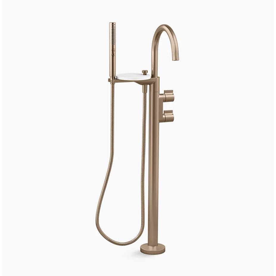 Kohler - Components Floor-mount bath filler trim with lever handles and handshower - Vibrant Brushed Bronze