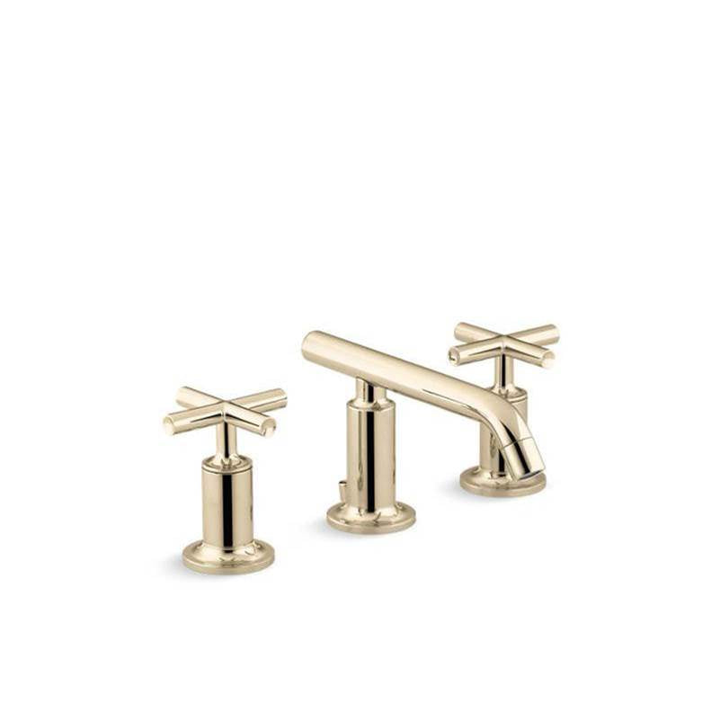 Kohler - Purist Widespread bathroom sink faucet with cross handles, 1.2 gpm - Vibrant French Gold