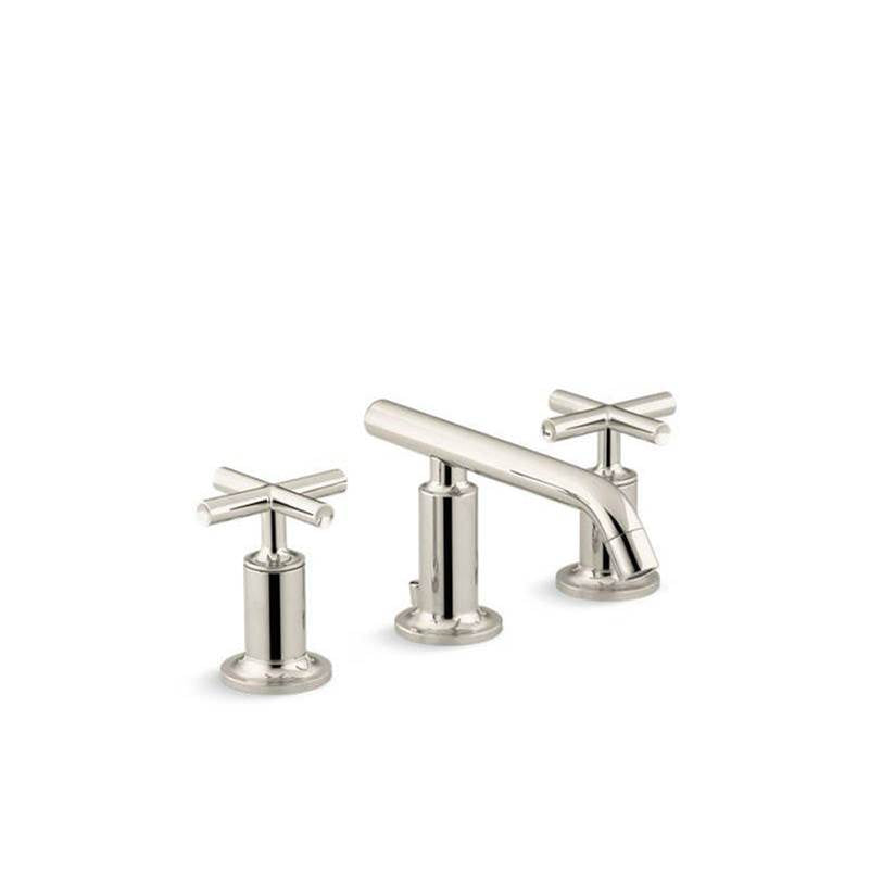 Kohler - Purist Widespread bathroom sink faucet with Cross handles, 1.2 gpm - Vibrant Polished Nickel