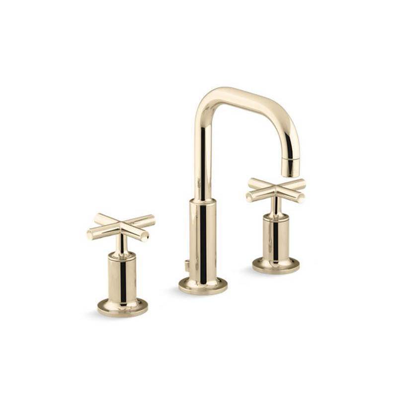 Kohler - Purist Widespread bathroom sink faucet with Cross handles, 1.2 gpm - Vibrant French Gold