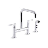 Kohler - Purist Two-hole bridge kitchen sink faucet with side sprayer - Polished Chrome
