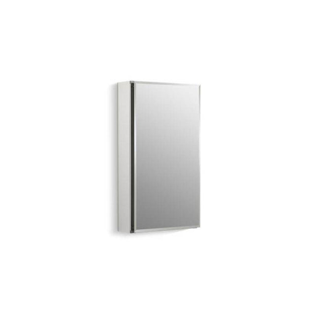 Kohler - 15'' W x 26'' H aluminum single-door medicine cabinet with mirrored door, beveled edges