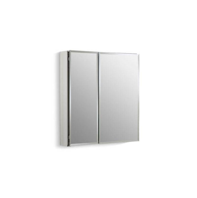 Kohler - 25'' W x 26'' H aluminum two-door medicine cabinet with mirrored doors, beveled edges