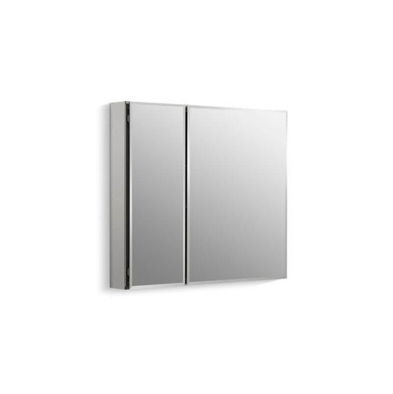 Kohler - 30'' W x 26'' H aluminum two-door medicine cabinet with mirrored doors, beveled edges