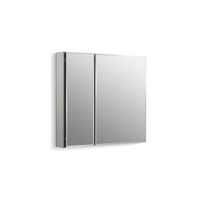 Kohler - 30'' W x 26'' H aluminum two-door medicine cabinet with mirrored doors, beveled edges