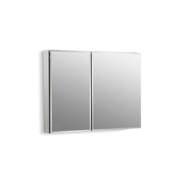 Kohler - 35'' W x 26'' H aluminum two-door medicine cabinet with mirrored doors, beveled edges
