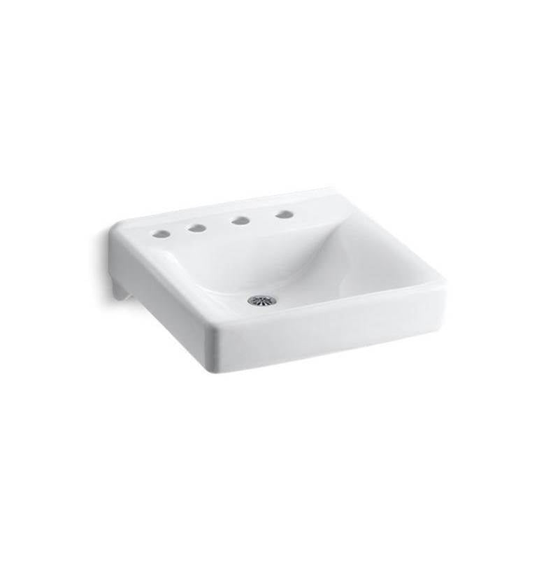 Kohler - Soho 20'' x 18'' wall-mount/concealed arm carrier bathroom sink with 8'' widespread faucet holes and left-hand soap dispenser hole - White