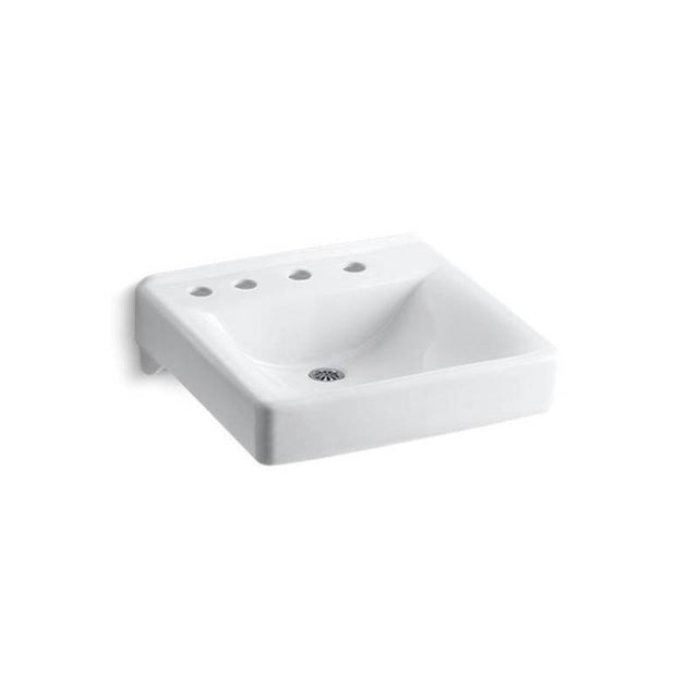 Kohler - Soho 20'' x 18'' wall-mount/concealed arm carrier bathroom sink with 8'' widespread faucet holes and left-hand soap dispenser hole - White