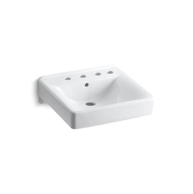Kohler - Soho 20'' x 18'' wall-mount/concealed arm carrier bathroom sink with 8'' widespread faucet holes and right-hand soap dispenser hole - White
