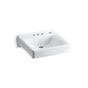 Kohler - Soho 20'' x 18'' wall-mount/concealed arm carrier bathroom sink with 4'' centerset faucet holes and right-hand soap dispenser hole - White