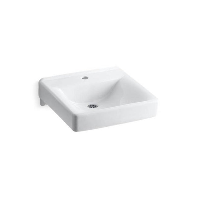 Kohler - Soho 20'' x 18'' wall-mount/concealed arm carrier bathroom sink with single faucet hole - White