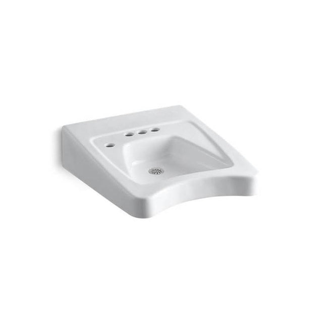 Kohler - MorningsideE Concealed carrier arm mount wheelchair commercial bathroom sink with 4'' centerset faucet holes and left-hand soap dispenser hole - White