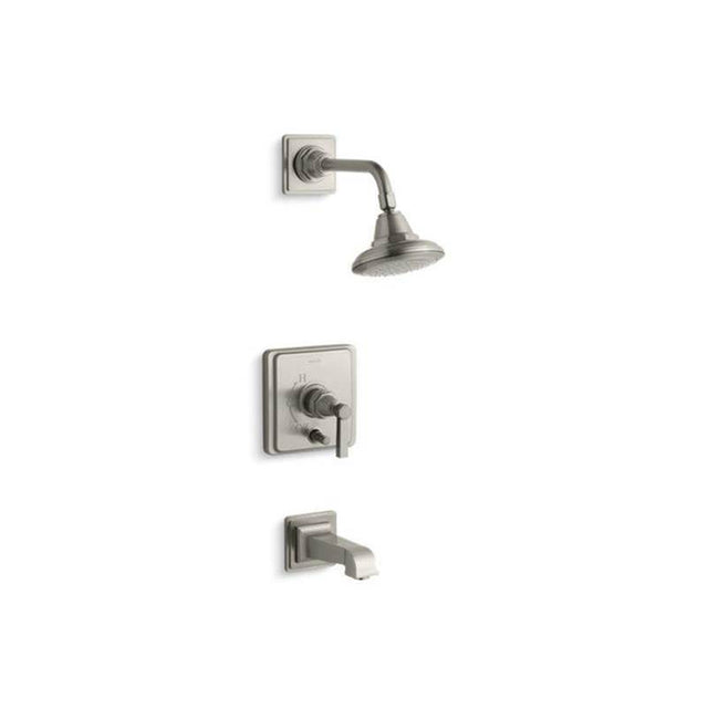 Kohler - Pinstripe Pure Rite-Temp bath and shower trim kit with push-button diverter and lever handle, 2.5 gpm - Vibrant Brushed Nickel