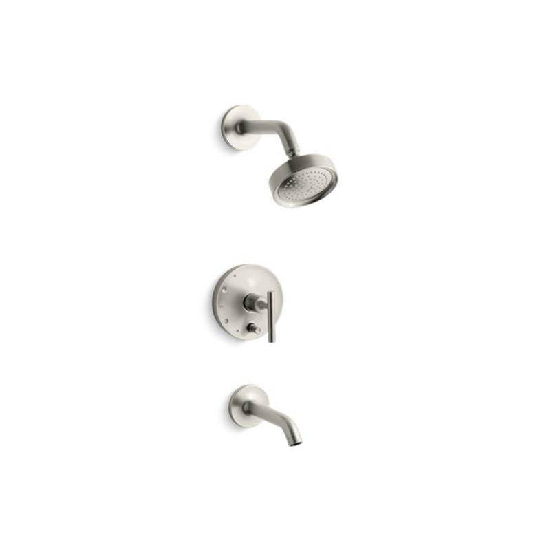 Kohler - Purist Rite-Temp bath and shower trim kit with push-button diverter and lever handle, 2.5 gpm - Vibrant Brushed Nickel