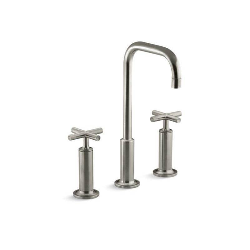 Kohler - Purist Widespread bathroom sink faucet with Cross handles, 1.2 gpm - Vibrant Brushed Nickel