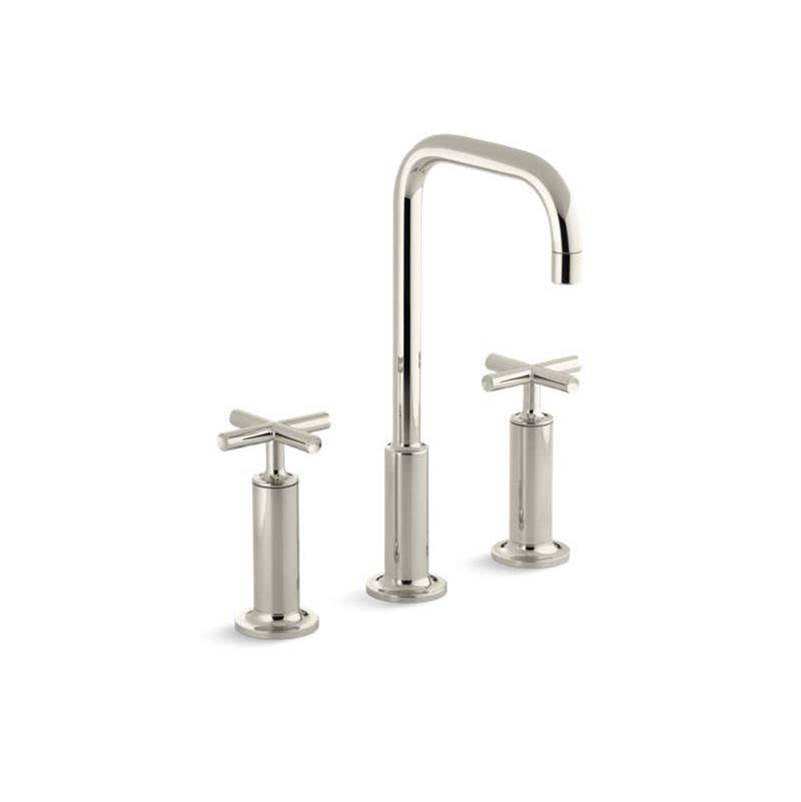 Kohler - Purist Widespread bathroom sink faucet with Cross handles, 1.2 gpm - Vibrant Polished Nickel