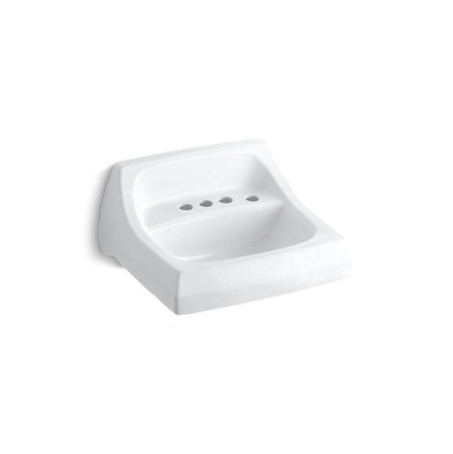 Kohler - KingstonE 21-1/4'' x 18-1/8'' wall-mount/concealed arm carrier bathroom sink with 4'' centerset faucet holes and right-hand soap dispenser hole - White