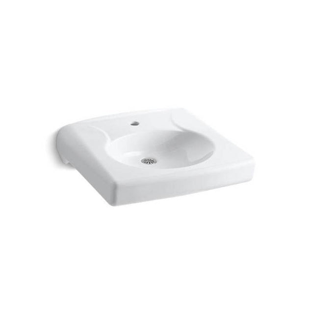 Kohler - BrenhamE Wall-mount or concealed carrier arm mount commercial bathroom sink with single faucet hole and no overflow - White