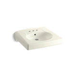 Kohler - BrenhamE Wall-mount or concealed carrier arm mount commercial bathroom sink with 4'' centerset faucet holes - Biscuit