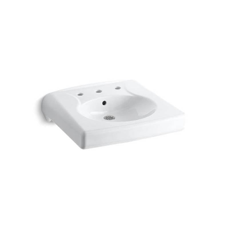 Kohler - BrenhamE Wall-mount or concealed carrier arm mount commercial bathroom sink with widespread faucet holes - White