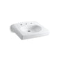 Kohler - BrenhamE Wall-mount or concealed carrier arm mount commercial bathroom sink with widespread faucet holes and no overflow - White